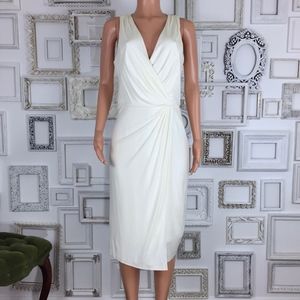 David Meister | White Faux Wrap & Draped Dress